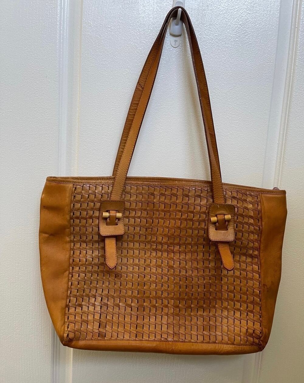 Unisa weaved leather tote bag natural leather